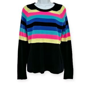PURE AMICI Rainbow Stripe‎ Cashmere Sweater in Black/Rainbow NWT size M Preppy